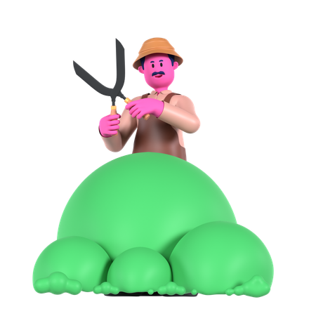 Agricultor masculino com tesoura para sebes  3D Icon