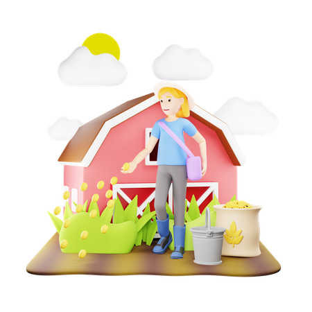 Agricultor plantando sementes  3D Illustration