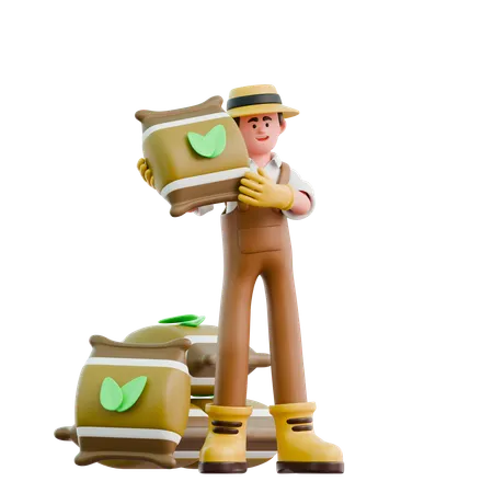 Un agricultor trae fertilizante  3D Illustration