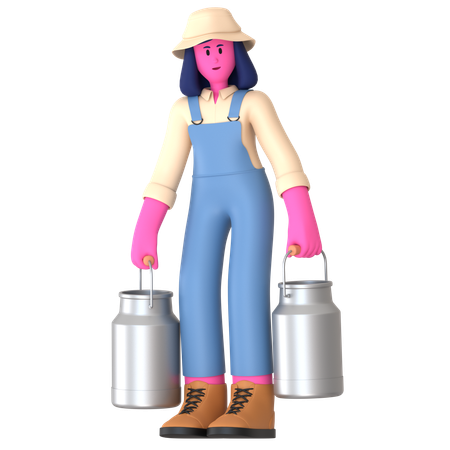 Agricultora carregando lata de leite  3D Illustration