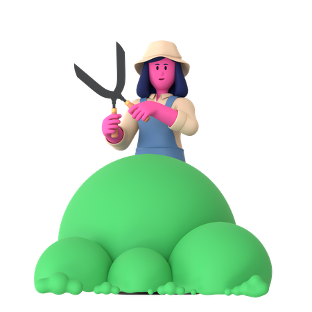 Agricultora com tesoura para sebes  3D Illustration