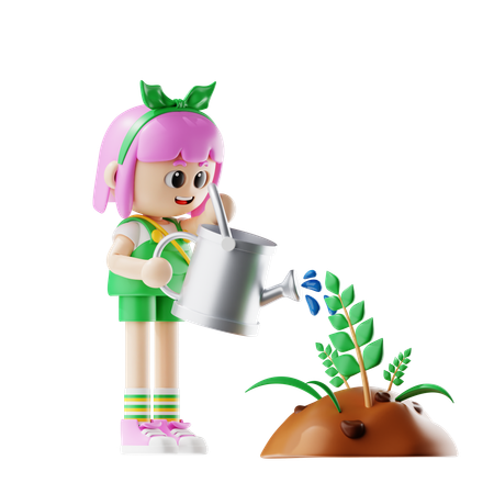 La campesina da agua a las plantas  3D Illustration