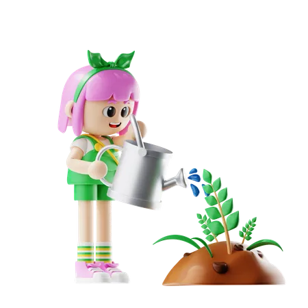 La campesina da agua a las plantas  3D Illustration