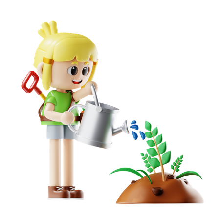 La campesina da agua a las plantas  3D Illustration