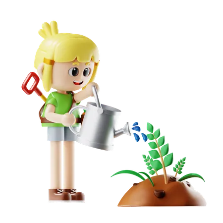 La campesina da agua a las plantas  3D Illustration