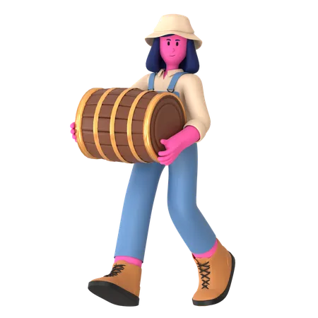 La agricultora sosteniendo el barril  3D Illustration