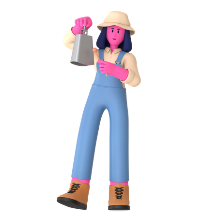 Agricultora tocando Cowbell  3D Illustration