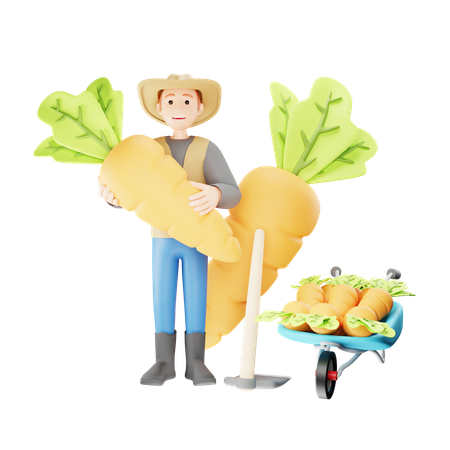 Agricultor cosechando cultivos de raíces  3D Illustration