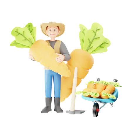 Agricultor cosechando cultivos de raíces  3D Illustration