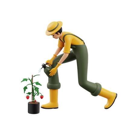 Agricultores pulverizam morango com herbicida  3D Illustration