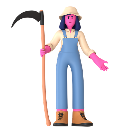 Agricultrice avec faux  3D Illustration