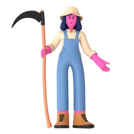 Agricultrice avec faux  3D Illustration