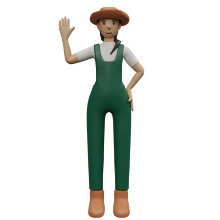 Une agricultrice dit bonjour  3D Illustration