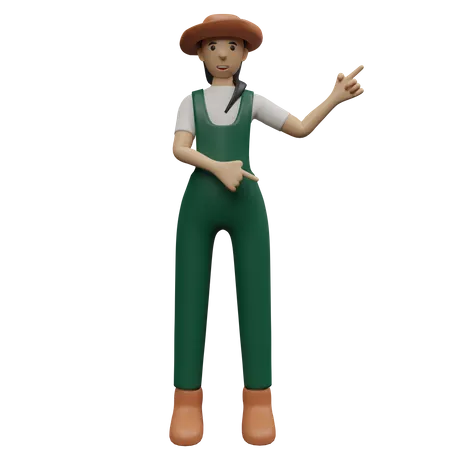 Une agricultrice pointe du doigt  3D Illustration