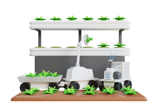 Agricultura inteligente mediante sistema de cultivador automático  3D Illustration