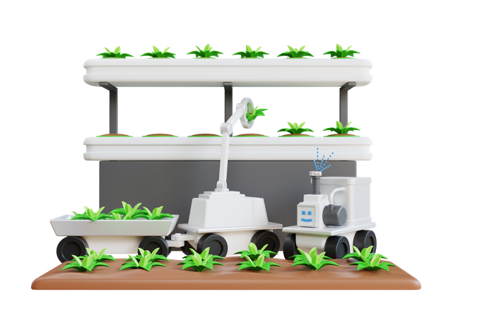 Agriculture intelligente utilisant un système de cultivateur automatique  3D Illustration