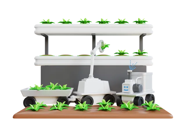 Agriculture intelligente utilisant un système de cultivateur automatique  3D Illustration