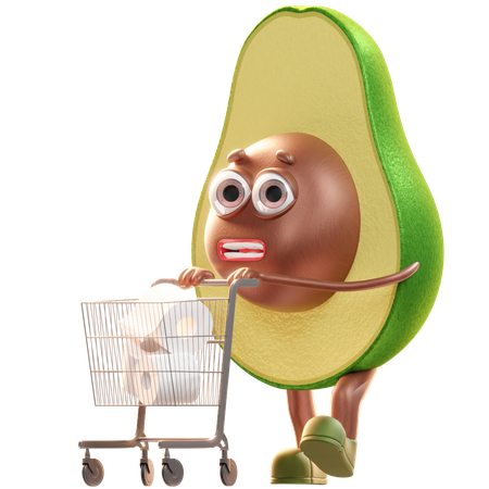 Aguacate con carrito de compras  3D Illustration