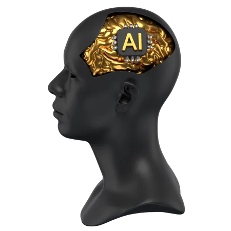 3 D Icon Of A Human Head With An Ai Chip 3D Icon