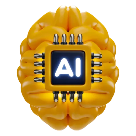 3 D Icon Illustration Of AI Brain And Chip 3D Icon