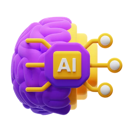 Half Brain Of Human And Ai 3D Icon