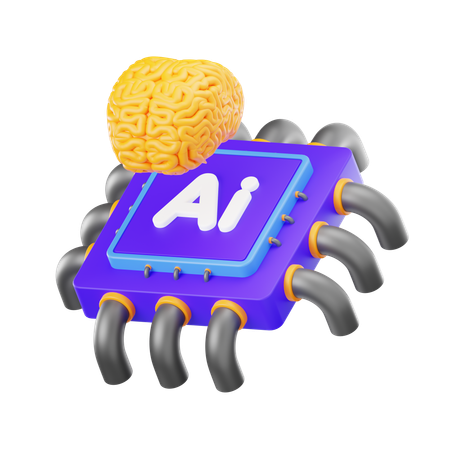 Ai Brain Chip  3D Icon