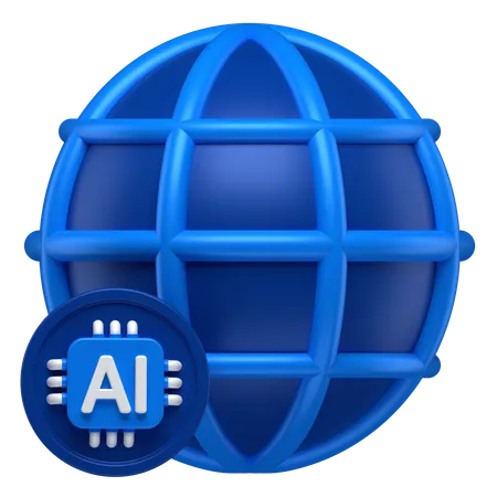 3 D Icon Of A Globe With An Ai Chip Attached To It 3D Icon