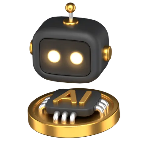 3 D Icon Of A Robot Head Hovering On Top Of An Ai Chip 3D Icon