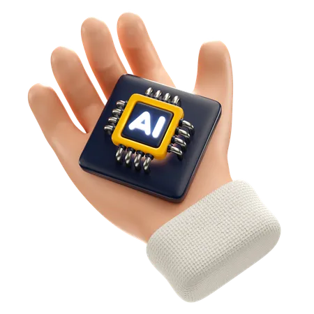 3 D Icon Illustration Of AI Hand Holding A Chip 3D Icon