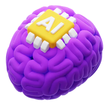 Ai Chip On The Brain 3D Icon