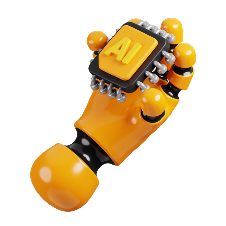 AI Chip in Robot Hand  3D Icon