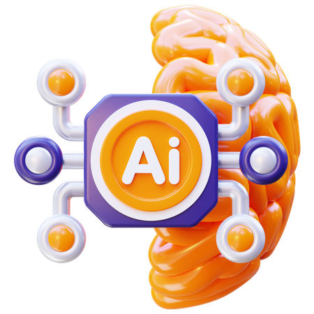 Ai Chip With Brain  3D Icon