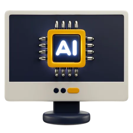 3 D Icon Illustration Of AI Computer And Chip 3D Icon