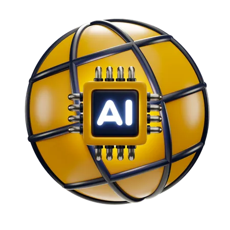 3 D Icon Illustration Of AI World With Chip 3D Icon