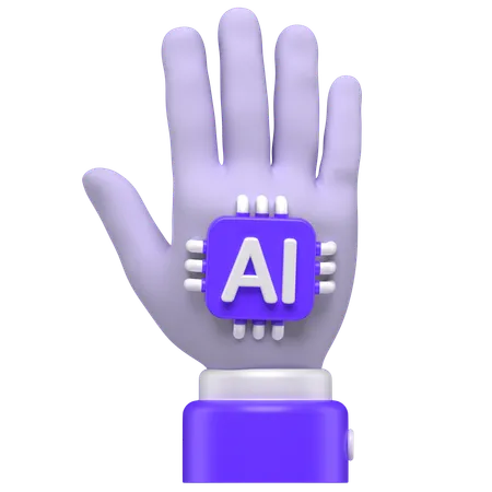 3 D Icon Of A Human Hand With An Implanted Ai Chip 3D Icon