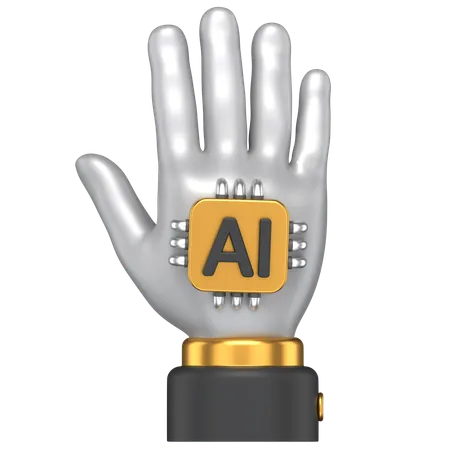 3 D Icon Of A Human Hand With An Implanted Ai Chip 3D Icon