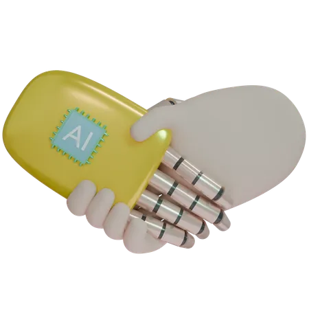 AI Hand Shake Gold Robot With Human 3D Icon