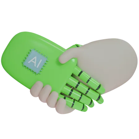 AI Hand Shake With Human Hand 3D Icon