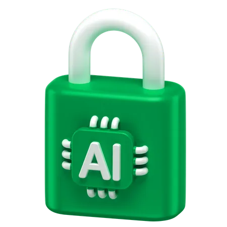 3 D Icon Of A Padlock With An Ai Chip Attached To It 3D Icon