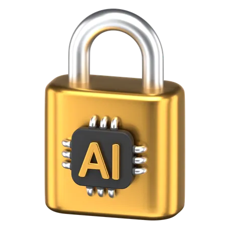 3 D Icon Of A Padlock With An Ai Chip Attached To It 3D Icon