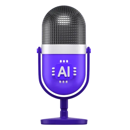3 D Icon Of A Microphone With An Ai Chip Attached To It 3D Icon