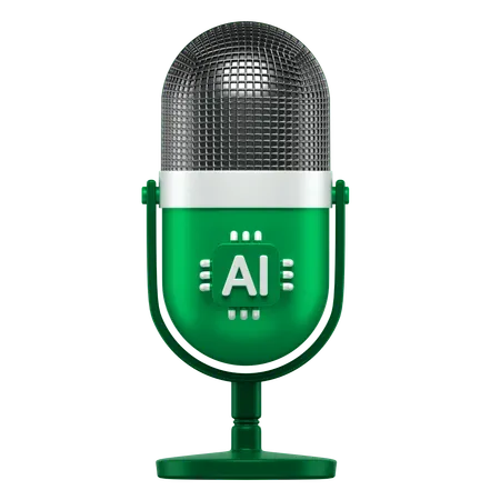 3 D Icon Of A Microphone With An Ai Chip Attached To It 3D Icon