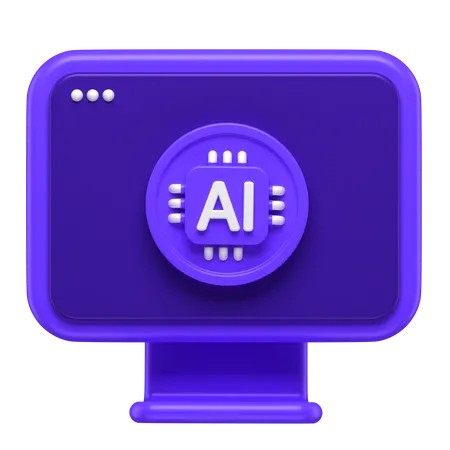 3 D Icon Of A Monitor With A Ai Chipped Attached To It 3D Icon