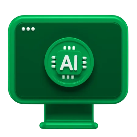 3 D Icon Of A Monitor With A Ai Chipped Attached To It 3D Icon