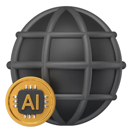 3 D Icon Of A Globe With An Ai Chip Attached To It 3D Icon