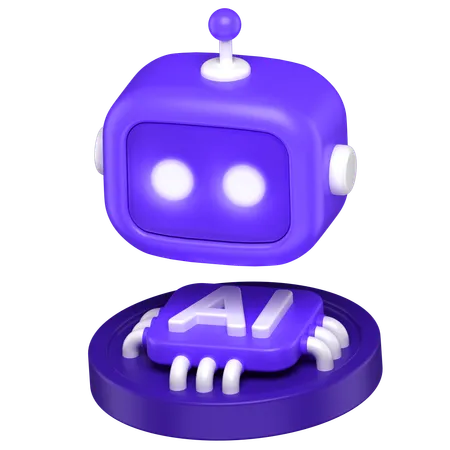 3 D Icon Of A Robot Head Hovering On Top Of An Ai Chip 3D Icon