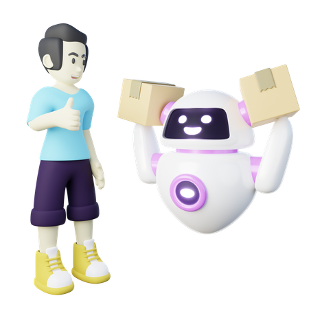 AI Robot Carrying Package  3D Icon