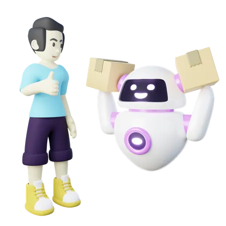 3 D Illustration Of AI Robot Carrying Package 3D Icon