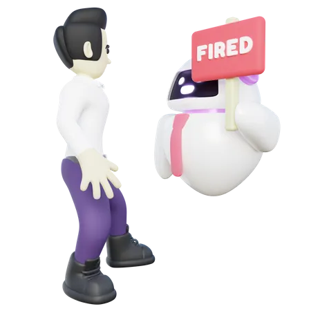 3 D Illustration Of AI Robot Fired Human Employee 3D Icon