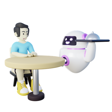 Robô AI servindo para humanos no restaurante  3D Icon